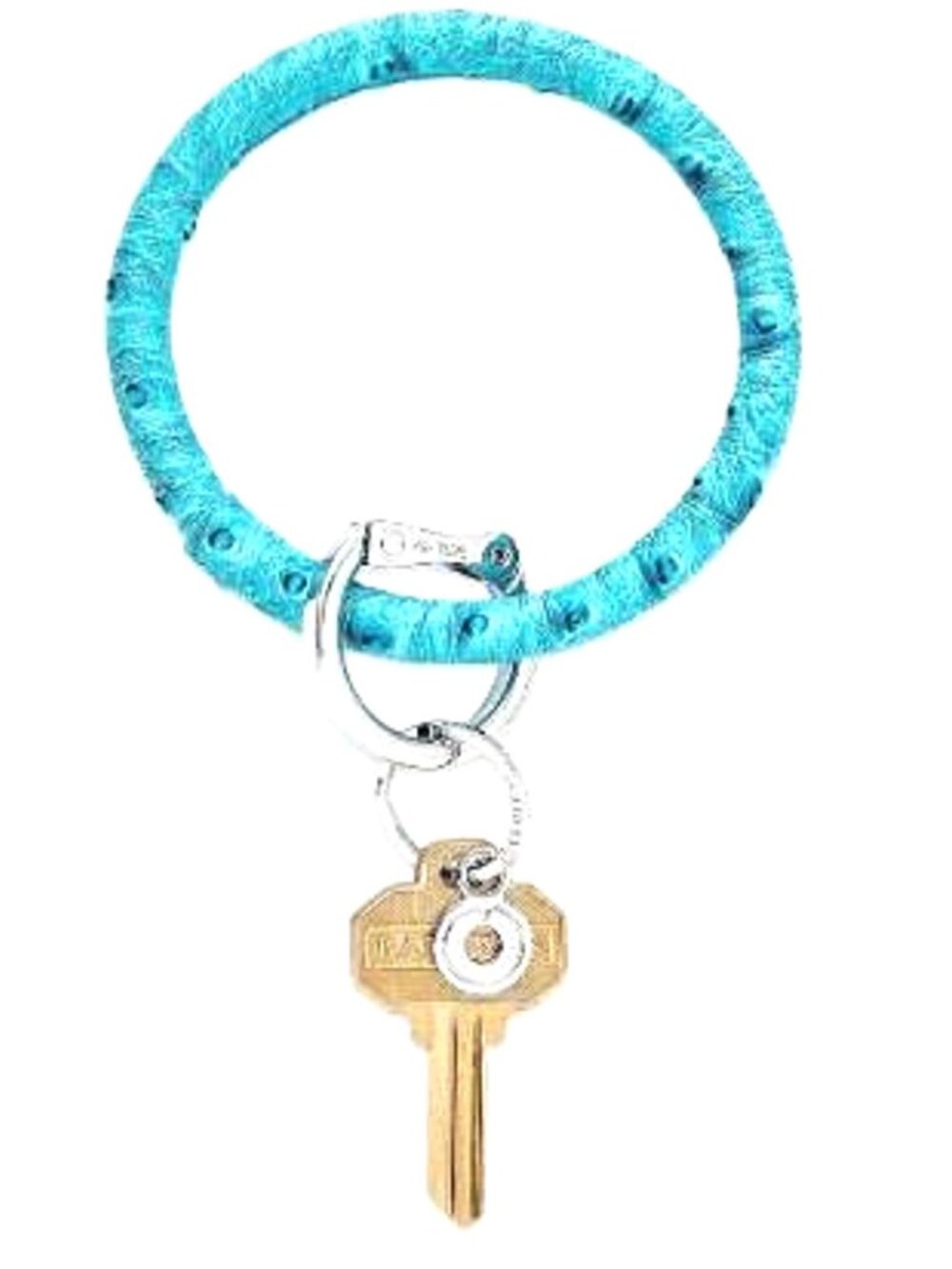 Big O Leather Keyring - in Aqua Ostrich Leather Print